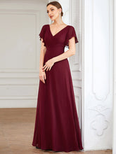 Load image into Gallery viewer, Color=Burgundy | Wholesale Bridesmaid Dresses with Ruffles Sleeves, A-Line, Deep V-Neck-Burgundy 4