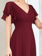 Load image into Gallery viewer, Color=Burgundy | Wholesale Bridesmaid Dresses with Ruffles Sleeves, A-Line, Deep V-Neck-Burgundy 5