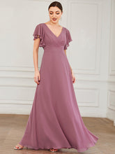 Load image into Gallery viewer, Color=Orchid | Wholesale Bridesmaid Dresses with Ruffles Sleeves, A-Line, Deep V-Neck-Orchid 3