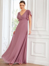 Load image into Gallery viewer, Color=Orchid | Wholesale Bridesmaid Dresses with Ruffles Sleeves, A-Line, Deep V-Neck-Orchid 4