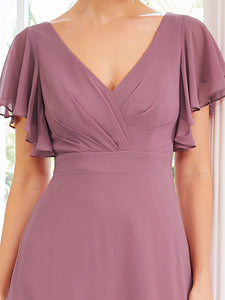 Color=Orchid | Wholesale Bridesmaid Dresses with Ruffles Sleeves, A-Line, Deep V-Neck-Orchid 5
