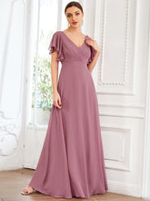 Load image into Gallery viewer, Color=Orchid | Wholesale Bridesmaid Dresses with Ruffles Sleeves, A-Line, Deep V-Neck-Orchid 1
