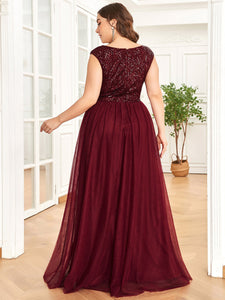 Color=Burgundy | Glamorous Sleeveless A Line Wholesale Evening Dresses with Deep V Neck-Burgundy 2
