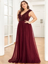 Load image into Gallery viewer, Color=Burgundy | Glamorous Sleeveless A Line Wholesale Evening Dresses with Deep V Neck-Burgundy 3