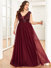 Load image into Gallery viewer, Color=Burgundy | Glamorous Sleeveless A Line Wholesale Evening Dresses with Deep V Neck-Burgundy 4