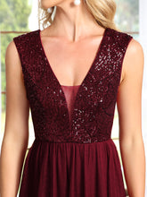 Load image into Gallery viewer, Color=Burgundy | Glamorous Sleeveless A Line Wholesale Evening Dresses with Deep V Neck-Burgundy 5