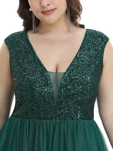 Color=Dark Green | Glamorous Sleeveless A Line Wholesale Evening Dresses with Deep V Neck-Dark Green 5