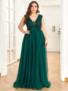 Color=Dark Green | Glamorous Sleeveless A Line Wholesale Evening Dresses with Deep V Neck-Dark Green 1