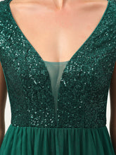 Load image into Gallery viewer, Color=Dark Green | Glamorous Sleeveless A Line Wholesale Evening Dresses with Deep V Neck-Dark Green 5