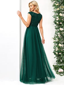 Color=Dark Green | Glamorous Sleeveless A Line Wholesale Evening Dresses with Deep V Neck-Dark Green 2