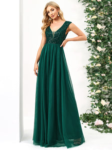 Color=Dark Green | Glamorous Sleeveless A Line Wholesale Evening Dresses with Deep V Neck-Dark Green 4
