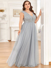 Load image into Gallery viewer, Color=Grey | Glamorous Sleeveless A Line Wholesale Evening Dresses with Deep V Neck-Grey 3