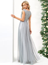 Load image into Gallery viewer, Color=Grey | Glamorous Sleeveless A Line Wholesale Evening Dresses with Deep V Neck-Grey 2