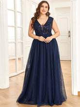 Load image into Gallery viewer, Color=Navy Blue | Glamorous Sleeveless A Line Wholesale Evening Dresses with Deep V Neck-Navy Blue 1
