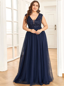 Color=Navy Blue | Glamorous Sleeveless A Line Wholesale Evening Dresses with Deep V Neck-Navy Blue 1