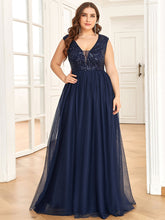 Load image into Gallery viewer, Color=Navy Blue | Glamorous Sleeveless A Line Wholesale Evening Dresses with Deep V Neck-Navy Blue 4
