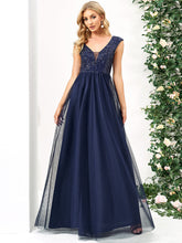 Load image into Gallery viewer, Color=Navy Blue | Glamorous Sleeveless A Line Wholesale Evening Dresses with Deep V Neck-Navy Blue 1