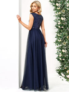 Color=Navy Blue | Glamorous Sleeveless A Line Wholesale Evening Dresses with Deep V Neck-Navy Blue 2