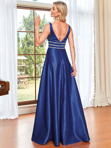 Color=Sapphire Blue | Deep V Neck A Line Wholesale Evening Dresses with Hollow Out Design-Sapphire Blue 2