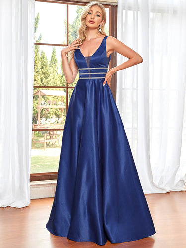 Color=Sapphire Blue | Deep V Neck A Line Wholesale Evening Dresses with Hollow Out Design-Sapphire Blue 1