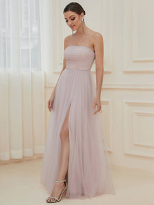 Color=Lilac | Elegant A Line Strapless Wholesale Evening Dresses with Split Design-Lilac 4