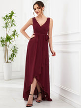 Load image into Gallery viewer, Color=Burgundy | Deep V Neck Sleeveless A Line Split Wholesale Evening Dresses-Burgundy 3
