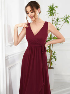 Color=Burgundy | Deep V Neck Sleeveless A Line Split Wholesale Evening Dresses-Burgundy 5