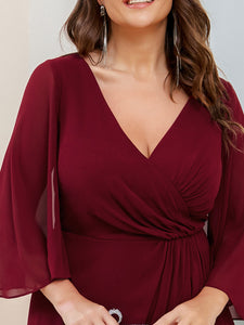 Color=Burgundy | V Neck A Line Wholesale Bridesmaid Dresses with Long Ruffles Sleeves-Burgundy 5