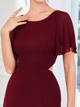 Load image into Gallery viewer, Color=Burgundy | Round Neck A Line Ruffles Sleeves Split Wholesale Bridesmaid Dresses-Burgundy 5