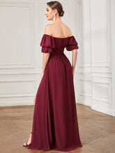 Load image into Gallery viewer, Color=Burgundy | Off Shoulders Short Puff Sleeves Split Wholesale Evening Dresses-Burgundy 2
