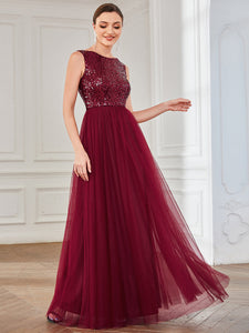 Color=Burgundy | Bewitching Sleeveless Round Neck A Line Wholesale Evening Dresses-Burgundy 3