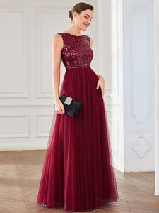 Color=Burgundy | Bewitching Sleeveless Round Neck A Line Wholesale Evening Dresses-Burgundy 4