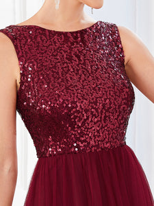 Color=Burgundy | Bewitching Sleeveless Round Neck A Line Wholesale Evening Dresses-Burgundy 5