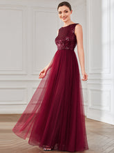 Load image into Gallery viewer, Color=Burgundy | Bewitching Sleeveless Round Neck A Line Wholesale Evening Dresses-Burgundy 1