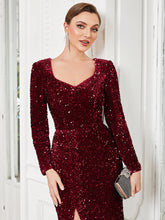Load image into Gallery viewer, Color=Burgundy | Shiny Long Sleeves Sweetheart Neck Fishtail Wholesale Evening Dresses-Burgundy 5