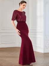 Load image into Gallery viewer, Color=Burgundy | Round Neck Fishtail Wholesale Evening Dresses with Half Sleeves-Burgundy 3