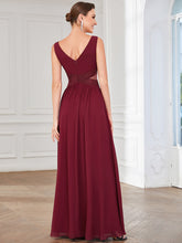 Load image into Gallery viewer, Color=Burgundy | Deep V Neck A Line Strapless Hollow Out Wholesale Evening Dresses-Burgundy 2