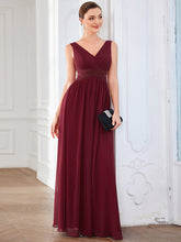 Load image into Gallery viewer, Color=Burgundy | Deep V Neck A Line Strapless Hollow Out Wholesale Evening Dresses-Burgundy 3