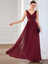 Load image into Gallery viewer, Color=Burgundy | Deep V Neck A Line Strapless Hollow Out Wholesale Evening Dresses-Burgundy 4