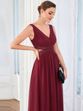 Load image into Gallery viewer, Color=Burgundy | Deep V Neck A Line Strapless Hollow Out Wholesale Evening Dresses-Burgundy 5