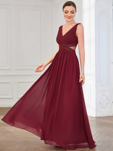 Load image into Gallery viewer, Color=Burgundy | Deep V Neck A Line Strapless Hollow Out Wholesale Evening Dresses-Burgundy 1