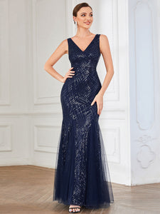 Color=Navy Blue | Sleeveless A Line Deep V Neck Floor Length Wholesale Evening Dresses-Navy Blue 1