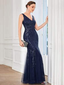 Color=Navy Blue | Sleeveless A Line Deep V Neck Floor Length Wholesale Evening Dresses-Navy Blue 3