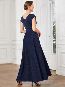Color=Navy Blue | Deep V Neck Floor Length A Line Sleeveless Wholesale Evening Dresses-Navy Blue 2