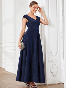 Color=Navy Blue | Deep V Neck Floor Length A Line Sleeveless Wholesale Evening Dresses-Navy Blue 3