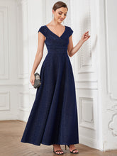 Load image into Gallery viewer, Color=Navy Blue | Deep V Neck Floor Length A Line Sleeveless Wholesale Evening Dresses-Navy Blue 4