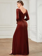 Load image into Gallery viewer, Color=brick-red | Shiny Long Sleeves Deep V Neck A Line Wholesale Evening Dresses-brick-red 2