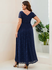 Color=Navy Blue | Sexy Short Sleeves Deep V Neck A Line Wholesale Evening Dresses-Navy Blue 2