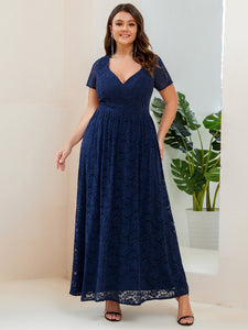 Color=Navy Blue | Sexy Short Sleeves Deep V Neck A Line Wholesale Evening Dresses-Navy Blue 4