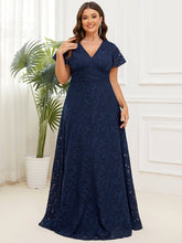 Load image into Gallery viewer, Color=Navy Blue | Deep V Neck A Line Short Ruffles Sleeves Wholesale Evening Dresses-Navy Blue 1